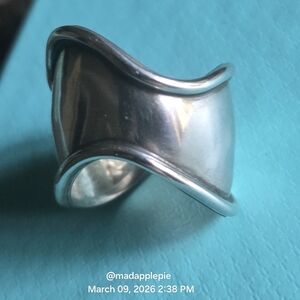 Sculptural Wide Wave Sterling Silver Cuff Ring Statement Ring #106